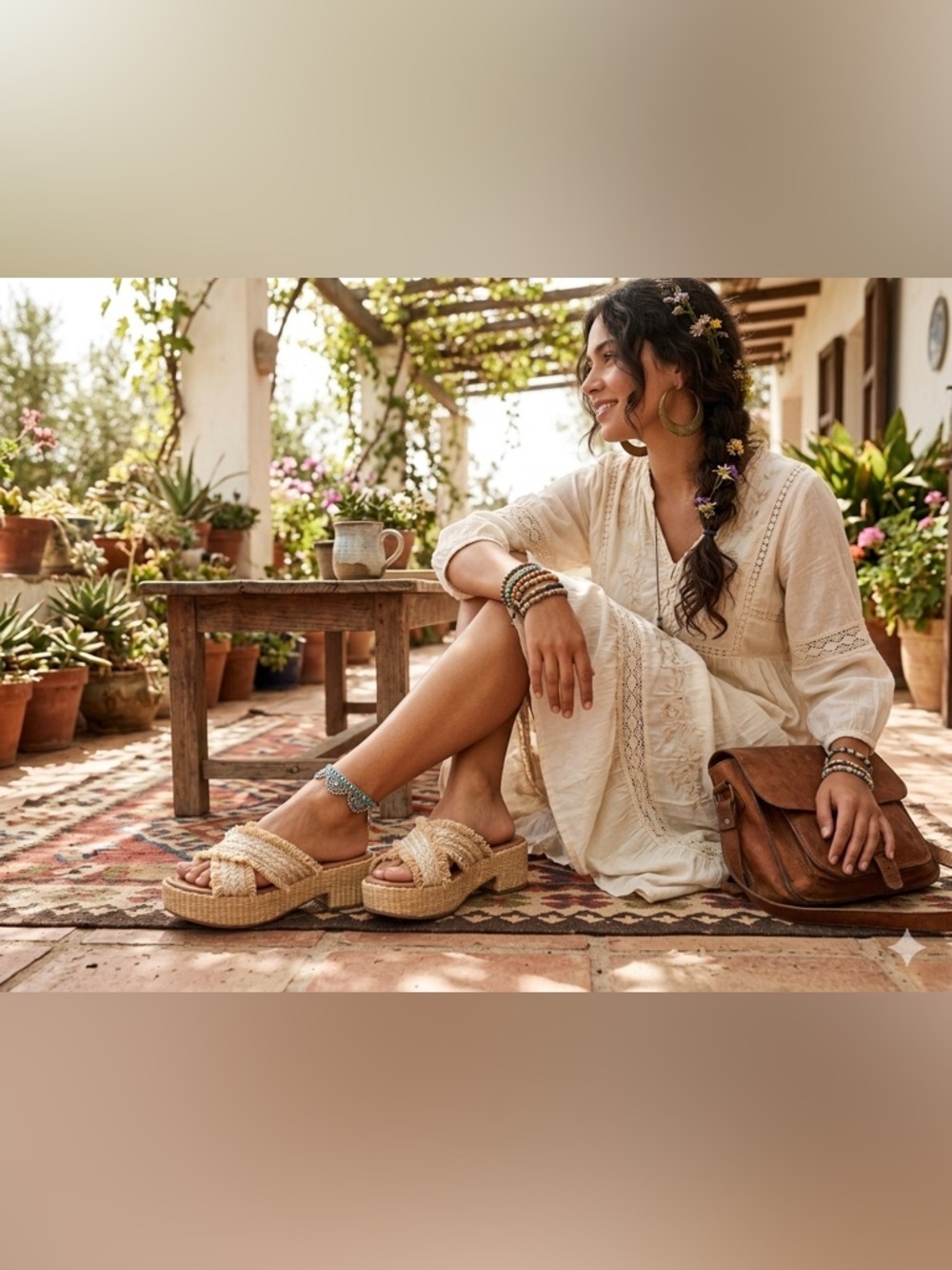 Universa  lThread  Woven Raffia Slide Sandals in Natural Tan size 6